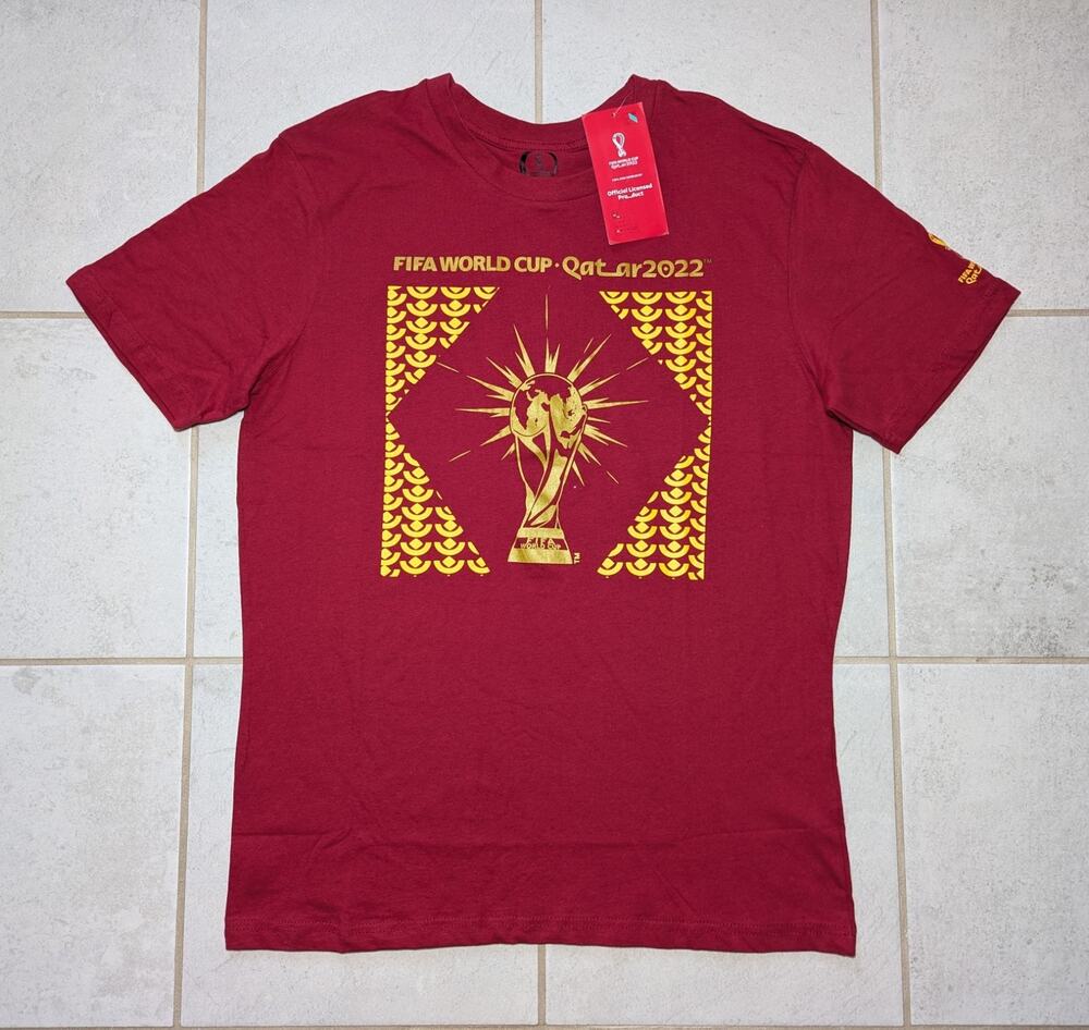 FIFA World Cup Qatar 2022 Large Short Sleeve Shirt Red Cotton NEW
